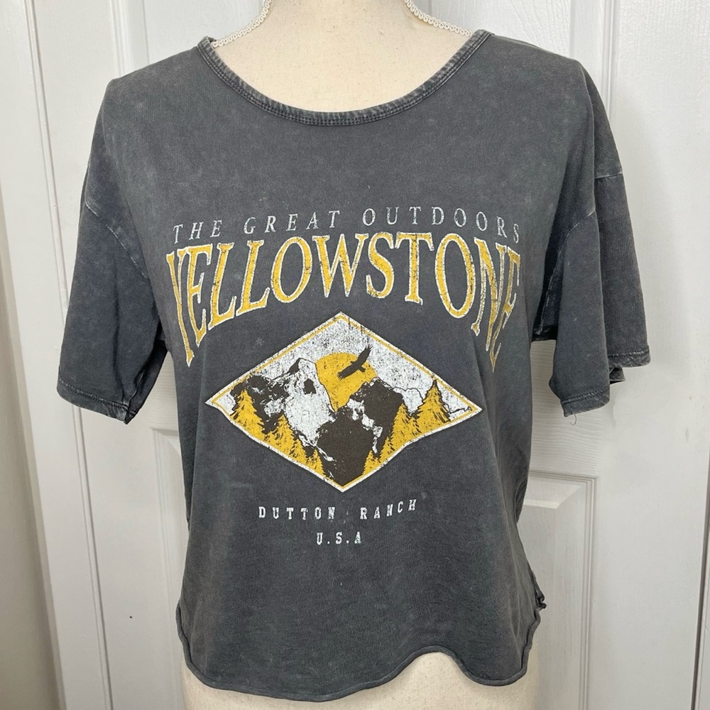 Caution To The Wind Gray Yellowstone Cropped T-Shirt size Medium